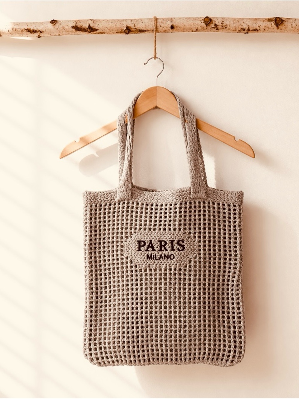 Paris Milano Beige Crochet Tote Bag